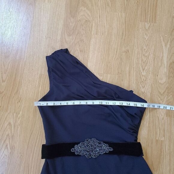 Eliza J Belted One Shoulder Fit & Flare Gown - size 8 in Blue - Picture 9 of 15